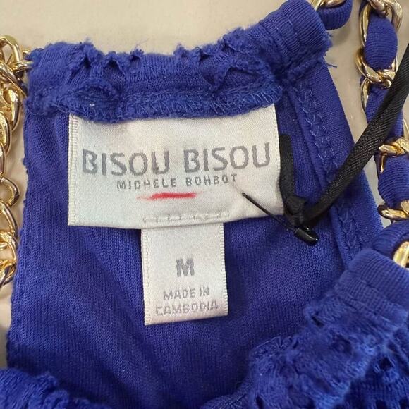 Bisou Bisou NWT Royal Blue Crochet HighNeck Gold Chain Romper Womens Size Medium - Picture 5 of 8